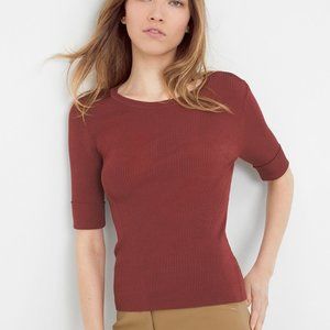 White House Black Market Crew Neck Ribbed Elbow Sleeve Sweater Size M